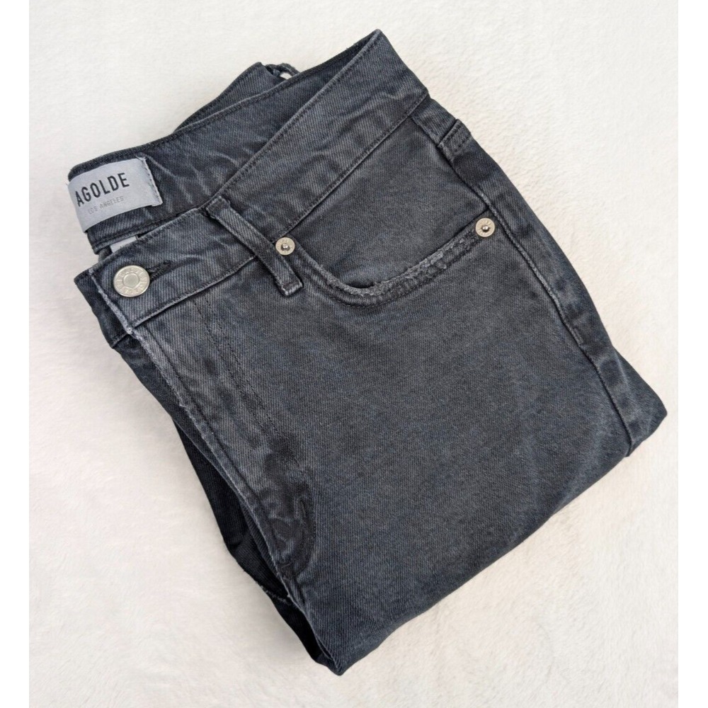 Agolde Toni Midโ Rise Straight Jeans Womens 27 Black Feral Stretch Raw Hem